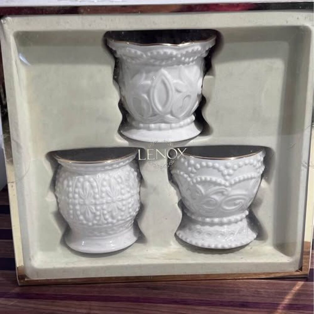 New Lenox Beaded Porcelain Tea Light Candle Holders with Gold Trim